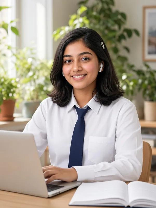 Student studying on her laptop at home